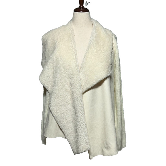 Kate & Sam Faux Suede Faux Fur Cardigan XL Ivory Asymmetrical Open Front NWT - Picture 1 of 12